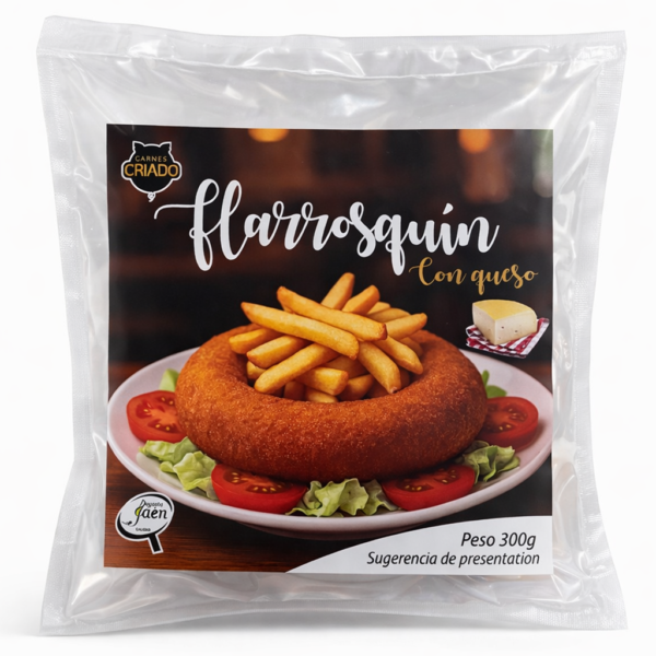Flarrosquín de jamón, lomo y queso empanado de Carnes Criado en envase individual